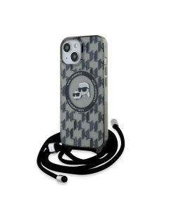 Etui Karl Lagerfeld do iPhone 15 / 14 / 13 6.1" czarny/black hardcase IML Crossbody Monogram Karl & Choupette Head MagSafe