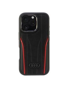 Audi Genuine Leather MagSafe iPhone 16 Pro 6.3" czarno-czerwony/black-red hardcase AU-TPUPCMIP16P-R8/D3-RD