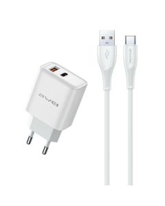 AWEI ład. siec. PD81T-EU 22.5W + kabel USB + USB-C biała/white GaN