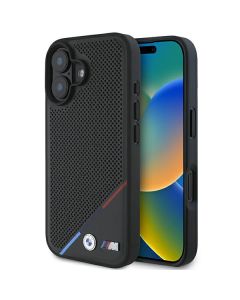 BMW BMHMP16S23PUPDK iPhone 16 6.1" czarny/black hardcase M Perforated Tricolor Line MagSafe