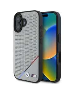 BMW BMHMP16S23PUPDG iPhone 16 6.1" szary/grey hardcase M Perforated Tricolor Line MagSafe