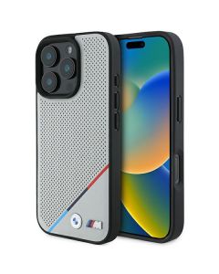 BMW BMHMP16L23PUPDG iPhone 16 Pro 6.3" szary/grey hardcase M Perforated Tricolor Line MagSafe