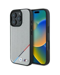 BMW BMHMP16X23PUPDG iPhone 16 Pro Max  6.9" szary/grey hardcase M Perforated Tricolor Line MagSafe