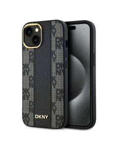 DKNY DKHMP14SPCPVSLK iPhone 14 / 15 / 13 6.1" czarny/black hardcase Leather Checkered Mono Pattern MagSafe