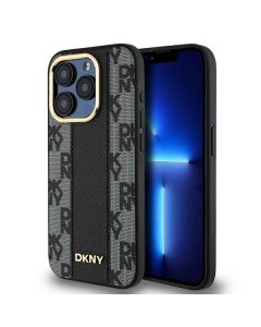 DKNY DKHMP15LPCPVSLK iPhone 15 Pro 6.1" czarny/black hardcase Leather Checkered Mono Pattern MagSafe