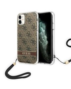 Etui Guess do iPhone 11 brązowy hardcase 4G Print Strap