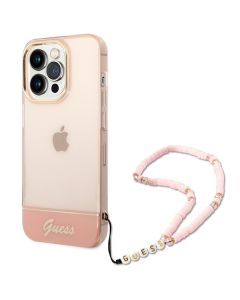 Etui Guess do iPhone 14 Pro 6,1" różowy/pink hardcase Translucent Pearl Strap