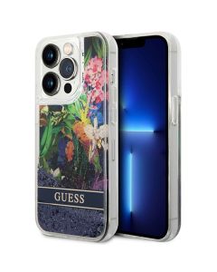 Etui Guess do iPhone 14 Pro Max 6,7" niebieski/blue hardcase Flower Liquid Glitter