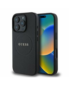 Guess GUHMP16LPGHSMMK iPhone 16 Pro 6.3" czarny/black hardcase Grained Ring MagSafe