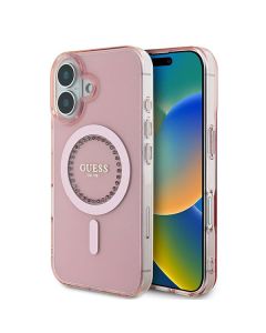 Guess GUHMP16SPFTDTEP iPhone 16 6.1" różowy/pink hardcase IML Rhinestones MagSafe