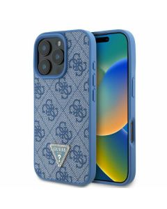 Guess GUHCP16LP4TDPB iPhone 16 Pro 6.3" niebieski/blue hardcase Leather 4G Triangle Strass