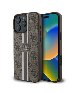 Guess GUHMP16LP4RPSW iPhone 16 Pro 6.3" brązowy/brown hardcase 4G Printed Stripes MagSafe