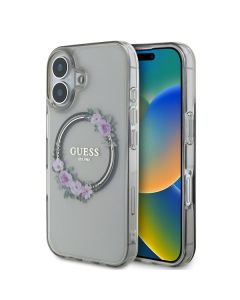 Guess GUHMP16SHFWFCK iPhone 16 6.1" czarny/black hardcase IML Flowers Wreath MagSafe