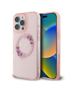 Guess GUHMP16LHFWFCP iPhone 16 Pro 6.3" różowy/pink hardcase IML Flowers Wreath MagSafe