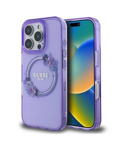 Guess GUHMP16LHFWFCU iPhone 16 Pro 6.3" fioletowy/purple hardcase IML Flowers Wreath MagSafe