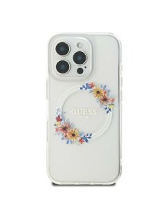 Guess GUHMP16SHFWFCT iPhone 16 6.1" przeźroczysty/transparent hardcase IML Flowers Wreath MagSafe