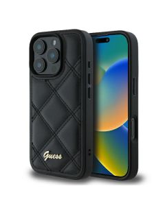 Guess GUHCP16LPSQSQSK iPhone 16 Pro 6.3" czarny/black hardcase Quilted Metal Logo