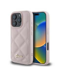 Guess GUHCP16LPSQSQSP iPhone 16 Pro 6.3" różowy/pink hardcase Quilted Metal Logo