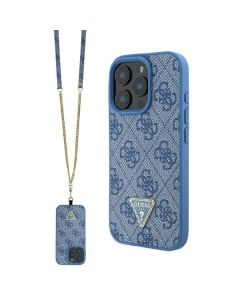 Guess GUHCP16LP4TDSCPB iPhone 16 Pro 6.3" niebieski/blue hardcase Leather Metal Logo Strass Crossbody