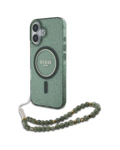 Guess GUHMP16SHGCRELSA iPhone 16 6.1" zielony/green hardcase IML Glitter With Pearl Strap MagSafe