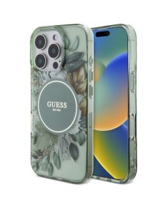 Guess GUHMP16LHFWBRCESN iPhone 16 Pro 6.3" zielony/green hardcase IML Flowers With Pearl Strap MagSafe