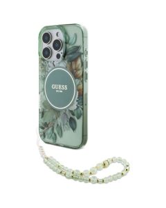 Guess GUHMP16LHFWBRCESN iPhone 16 Pro 6.3" zielony/green hardcase IML Flowers With Pearl Strap MagSafe