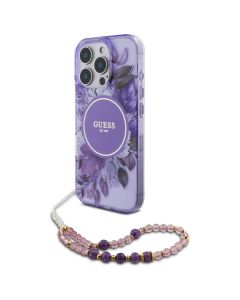 Guess GUHMP16LHFWBRCESU iPhone 16 Pro 6.3" fioletowy/purple hardcase IML Flowers With Pearl Strap MagSafe