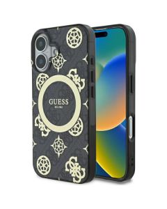 Guess GUHMP16SH4PYEEK iPhone 16 6.1" czarny/black hardcase IML Peony On 4G Background MagSafe