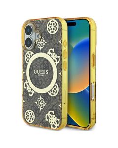 Guess GUHMP16SH4PYEEW iPhone 16 6.1" brązowy/brown hardcase IML Peony On 4G Background MagSafe