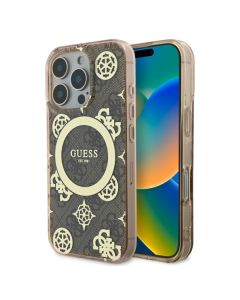 Guess GUHMP16LH4PYEEW iPhone 16 Pro 6.3" brązowy/brown hardcase IML Peony On 4G Background MagSafe