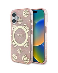 Guess GUHMP16SH4PYEEP iPhone 16 6.1" różowy/pink hardcase IML Peony On 4G Background MagSafe