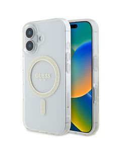 Guess GUHMP16SHFGERET iPhone 16 6.1" przeźroczysty/transparent hardcase IML Glitter Circle MagSafe