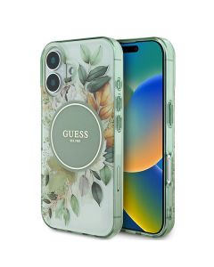 Guess GUHMP16SHFWBDCEN iPhone 16 6.1" zielony/green hardcase IML Flower & Tonal Circle MagSafe