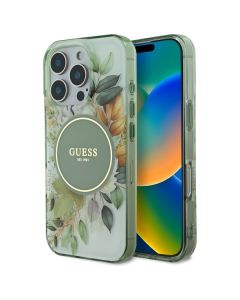 Guess GUHMP16LHFWBDCEN iPhone 16 Pro 6.3" zielony/green hardcase IML Flower & Tonal Circle MagSafe