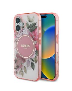 Guess GUHMP16SHFWBDCEP iPhone 16 6.1" różowy/pink hardcase IML Flower & Tonal Circle MagSafe