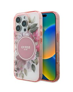 Guess GUHMP16LHFWBDCEP iPhone 16 Pro 6.3" różowy/pink hardcase IML Flower & Tonal Circle MagSafe