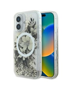 Guess GUHMP16SLFMWTE iPhone 16 6.1" beżowy/beige hardcase Liquid Glitter Flower MagSafe