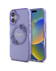 Guess GUHMP16SHFWFCU iPhone 16 6.1" fioletowy/purple hardcase IML Flowers Wreath MagSafe