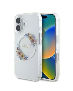 Guess GUHMP16MHFWFCT iPhone 16 Plus 6.7" przeźroczysty/transparent hardcase IML Flowers Wreath MagSafe