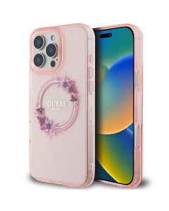 Guess GUHMP16XHFWFCP iPhone 16 Pro Max 6.9" różowy/pink hardcase IML Flowers Wreath MagSafe