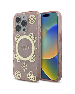 Guess GUHMP16LH4PYEEP iPhone 16 Pro 6.3"  różowy/pink hardcase IML Peony On 4G Background MagSafe