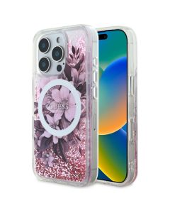 Guess GUHMP16LLFMWTP iPhone 16 Pro 6.3"  różowy/pink hardcase Liquid Glitter Flower MagSafe