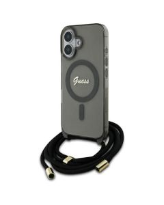 Guess GUHMP16SHCTSGNSK iPhone 16 6.1"  czarny/black hardcase Crossbody Cord Script MagSafe