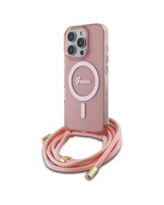 Guess GUHMP16LHCTSGNSP iPhone 16 Pro  6.3" różowy/pink hardcase Crossbody Cord Script MagSafe