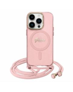 Guess GUHMP16SHCTSGNSP iPhone 16 6.1"  różowy/pink hardcase Crossbody Cord Script MagSafe