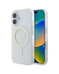 Guess GUHMP16MHFGERET iPhone 16 Plus  6.7" przeźroczysty/transparent hardcase IML Glitter Circle MagSafe