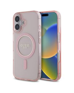 Guess GUHMP16SHFGEREP iPhone 16 6.1"  różowy/pink hardcase IML Glitter Circle MagSafe