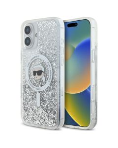 Karl Lagerfeld KLHMP16SLGKISGH iPhone 16  6.1" hardcase transparent Liquid Glitter Karl Head Magsafe