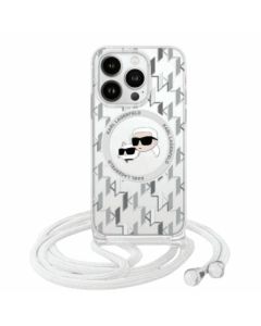 Karl Lagerfeld KLHMP16SHCKCKLCT iPhone  16 6.1" transparent hardcase IML Crossbody Monogram Karl & Choupette Head MagSafe