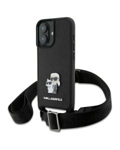 Karl Lagerfeld KLHCP16SSAKCPBK iPhone 16  6.1" czarny/black hardcase Saffiano Karl&Choupette Metal Pin CBDY Strap